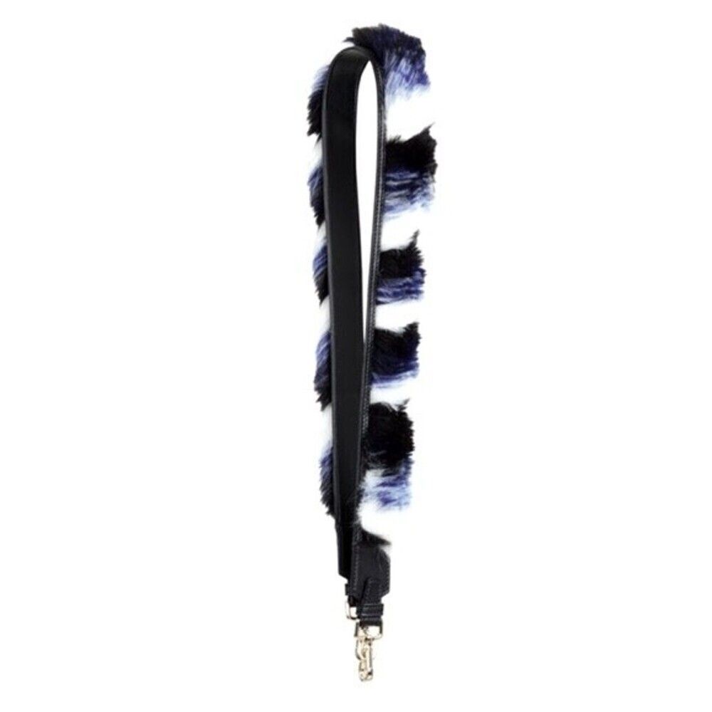 New Maje Faux-Fur Handbag Strap Blue, Black, And White, Belt